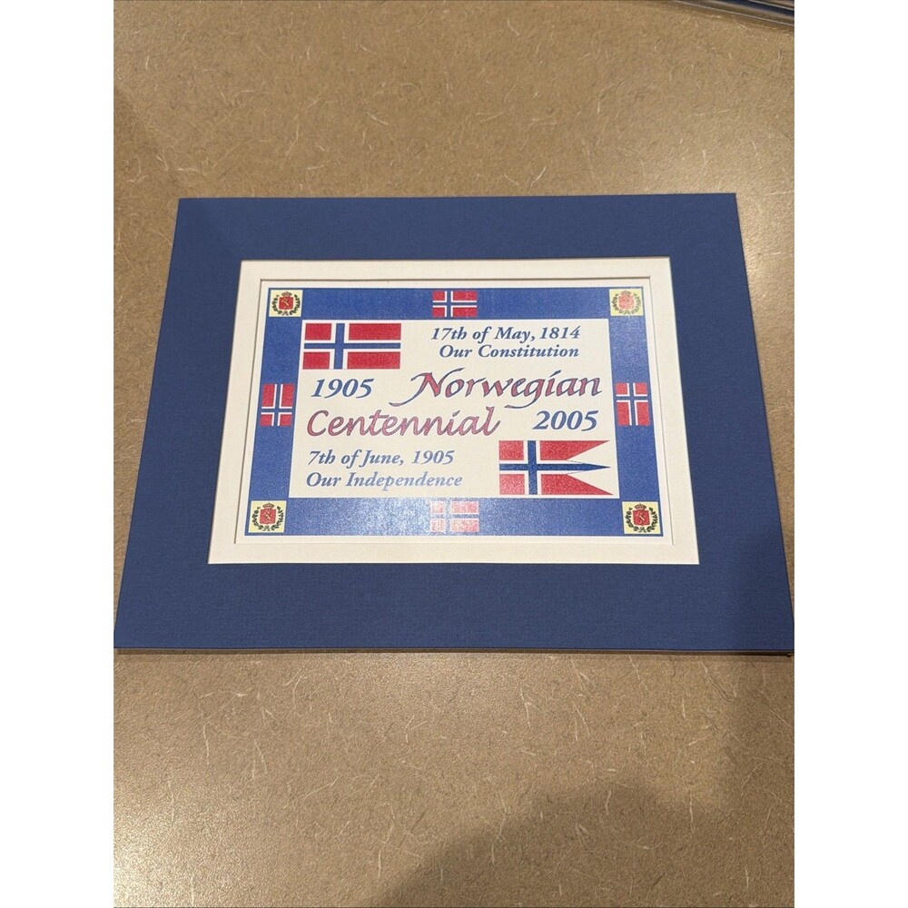 Centennial 1905 - 2005 NORWEGIAN NORWAY Art Print Matted - New Artwork - Blue